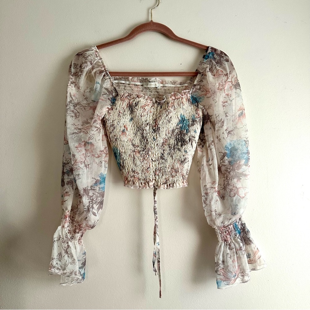 O. Vianca • Sheer Puff Sleeve‎ Smocked Blouse